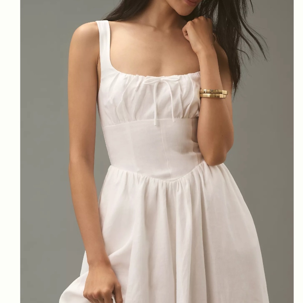 Reformation White Smocked Sundress Square Neck Midi - Picture 4 of 13